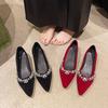 Zapatos de Boda Planos con Pedrería de Estilo Francés para Mujer, Primavera 2025, Punta Afilada, Slip-On, Bajos, Casuales