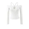 Camiseta Purely Sexy com Recorte Ombro a Ombro e Gola Halter de Manga Longa, Nova Camisa Base Slim Fit de Primavera, Top para Menina Spicy