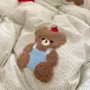 Ins Conjunto de cuatro piezas con bordado de oso lindo estilo coreano, algodón lavado, funda nórdica y juego de sábanas simples, adecuado para dormitorios, conjunto de tres piezas
