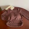 Camiseta gruesa con cuello cuadrado y forro polar para mujer, camisa cálida y ajustada de manga larga, top corto, novedad de invierno de 2023
