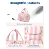 Bolsa de Maquillaje Rayada con Bloques de Color de Gran Capacidad, Separación Seca y Húmeda, Impermeable, Bolsa Portátil para Guardar Cosméticos, Tridimensional y No Plegable