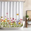 Cortina de Ducha Transfronteriza Patrón Floral de Diente de León Mariposa Impresión Digital Impermeable y Antimoho para Baño Inodoro Cortina Divisoria