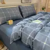 Juego de Ropa de Cama de Cuatro Piezas Estilo Japonés Gris-Marrón Cuadros Grandes Algodón Lavado Colores Contrastantes Agradable al Tacto Suave Estilo Muji Dormitorio Estudiantil Ropa de Cama para Todas las Estaciones