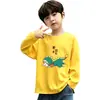 Camiseta de algodón puro estilo coreano para niños, nueva, de manga larga, linda, versátil, cuello redondo, con estampado de dibujos animados, top moderno y elegante