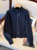 Cardigan de Tricô Cinza com Gola Alta e Zíper Duplo Feminino 2026 Outono/Inverno Novo Elegante Versátil Casaco Suéter A14618