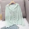 Chaqueta exterior de punto de seda helada para mujer, con capucha, protector solar de verano, holgada, calada, fina, moderna y versátil