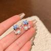 Brincos de Pérola Estrela-do-Mar Azul Gelo de Verão para Mulheres, Tarraxas Elegantes de Alta Qualidade, Presilhas de Orelha Sem Furo, Acessórios de Orelha