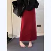 Falda de ganchillo calada de alta resistencia para mujer, nuevo estilo coreano otoño e invierno 2026, falda recta de felpa de alta gama de longitud media