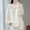 Nuevo Suéter de Punto de Lana Pura Bordado Hueco Otoño/Invierno 26 para Mujer, Suéter Holgado de Cachemira sin Hombros