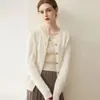Ropa exterior de punto para mujer, 100% cachemira pura, corte holgado, cuello redondo, nueva chaqueta suéter corta abotonada de otoño e invierno