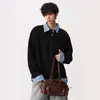 Moletom Xadrez Falso Duas Peças de Manga Longa para Homens e Mulheres, Estilo Preppy Americano de Outono, Roupa Íntima Esportiva, Camisa Base Solta e Versátil da Moda