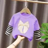Camiseta de manga larga con retazos de algodón puro para niñas, top de algodón puro para primavera y otoño para niños, camiseta básica para niños mayores, ropa para niños
