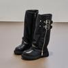 Botas Longas Femininas Outono e Inverno 2025 Novas Botas de Moda Versáteis e Estilosas Botas Longas Infantis Versão Coreana para Crianças Maiores Botas de Couro