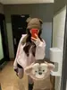 Sudadera de punto con capucha rosa estilo preppy coreano dulce para mujer, chaqueta cálida de terciopelo para otoño e invierno 2025, que reduce la edad
