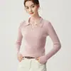 Elegante suéter de cachemira 100% con cuello POLO para mujer, corte ajustado, solapa, suéter de punto, suéter base, versátil, top adelgazante