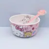Tazón de Sopa de Melamina Estilo Japonés Dibujos Animados Tazón para Comer Infantil Bebé Lindo Irrompible Hello Kitty Juego de Vajilla con Cuchara para Niños