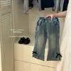 Calça Feminina Estilo Coreano Roupa Infantil 2026 Moda Outono Menina Laço Jeans Flare Estiloso Versátil Tendência