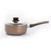 Panela de Alumínio com Padrão de Pedra Maifan para Leite com Cabo de Madeira, Fundo Composto Espessado, Fritar, Cozinhar Lentamente, Panela Multiuso, Tampa de Vidro, Universal Anti-Vazamento