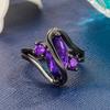Deseo Anillo Ojo de Caballo de Gema Púrpura Europeo y Americano Más Vendido Chapado en Oro Negro Chapado en Diamante Púrpura Joyería Anillo Salida de Fábrica
