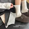 Meias Slouch com Borda Enrolada para Mulheres, Meias Respiráveis de Algodão Puro até a Panturrilha, Macias e Confortáveis, Meias de Cor Sólida para Maternidade, Meias Versáteis para Mulheres de Zhuji