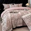 Algodón Agradable para la Piel Jacquard Tejido de Color Juego de Cama de Cuatro Piezas Funda de Edredón de Algodón Puro Funda de Almohada Sábana Plana Sábana Ajustable Juego Doble para el Hogar de Cuatro Estaciones