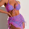 2026 Nuevo Traje de Baño de Malla con Cordones y Abertura Estilo Europeo y Americano Bikini Sexy de Playa para Mujer Traje de Baño de Tres Piezas