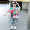 Conjunto Jeans Tie-Dye de Verão para Meninos Roupas de Duas Peças Tendência Bacana de Manga Curta para Crianças Pequenas e Crianças