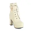 Botas de Cano Curto com Fivela Britânica de Outono e Inverno Salto Grosso Plataforma para Boate Femininas Comércio Exterior Tamanhos Grandes 33-48