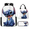 Mochila Escolar Infantil Stitch Estilo Europeo y Americano Estudiante de Primaria Mochila Ligera Impresión Digital Bolsa de Almuerzo