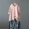 Camisa casual de manga corta con volantes de un solo botón de algodón y lino para mujer 2023Wish Amazon Aliexpress
