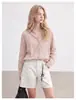 Camisa Rosa de Linho com Gola Estilo Old Money para Mulheres, Caimento Solto, Emagrecedora, Rejuvenescedora, Manga Longa para Outono