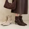 Botines elásticos ajustados para mujer, nuevos botines de gamuza para otoño e invierno, punta fina, con hebilla, tacón de aguja medio, botines elásticos sencillos para mujer