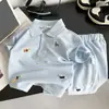 Conjunto de Verão para Menino com Camisa de Gola, Camisa Casual de Manga Curta Estilo Coreano, Shorts Soltos Finos Conjunto de Duas Peças
