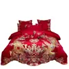 Juego de Cuatro Piezas de Algodón de Fibra Larga de Gama Alta para Boda Juego de Boda Chino Bordado Rojo Ropa de Cama de Boda de Algodón Puro