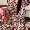 Pijama Rosa Dulce con Estampado de Leopardo para Niñas, Nuevo Set de Ropa de Casa de Seda Helada de Manga Larga y Pantalón Largo, Otoño 2025