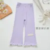 Calça Boca de Sino Feminina Verão Estilo Fino 2026 Nova Calça Branca de Renda Nove Pontos para Crianças Calça Boca de Sino de Verão para Meninas Pequenas