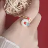 Elegante Cloisonne Xiangyun Anel de Jade Branco com Pedra de Pinho Vermelho Retro Azul Queimado Xiangyun Anel de Jade Hetian Estilo Nacional Chinês