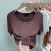 Playera para Mujer Cuello Bajo Primavera Look Adelgazante Manga Corta Blanca Camiseta Base Top Blanco Manga Corta Slim Ropa Interior 2025