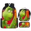 Cabelo verde estranho Grinch transfronteiriço nova mochila dos desenhos animados bolsa de ombro bolsa de três peças bolsa caneta uma geração de cabelo