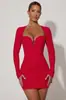 Moda Europea y Americana Chica Picante Corazón Forma Vestido Largo de Manga Larga Ajustado Adelgazante Temperamento Elegante Sexy Ceñido a la Cadera Falda Venta al por Mayor