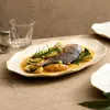 Plato de Cerámica para Pescado Hoja de Loto para Uso Doméstico, Plato Cerámico Grande para Cocinar Pescado al Vapor, Nuevo Modelo 2026, Plato Ovalado de Gama Alta
