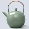 Tetera Artesanal Original de Esmalte Mineral Verde Ciruela con Asa, Olla para Preparar Té Doméstica de Gran Capacidad con Filtro, Juego de Té Estilo Retro Japonés