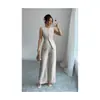 Moda Femenina 2025 Comercio Exterior Transfronterizo Viajero Moda Femenina Cuello Redondo Chaleco Pantalones de Pierna Ancha Pantalones Largos Conjunto de Dos Piezas Sin Mangas