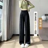 Pantalones de traje grises para mujer, nuevo estilo de otoño, de cintura alta, pierna recta, adelgazantes, casuales, corte ajustado, fluidos, pierna ancha, pantalones largos hasta el suelo