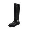 Botas de Cavaleiro Grossas de Calibre Grande de 40cm para MM Inverno Espessas Salto Médio Bico Redondo Fivela de Cinto Alargadas Cano Alto Botas Longas Femininas