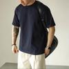 Camiseta Pesada de Manga Curta Estilo Americano para Homens, Algodão Puro, Cor Sólida, Camiseta Básica Vintage, Casual, Discreta, Moderna, Caimento Solto