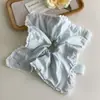 Novo Lenço Quadrado Azul Claro Estilo Francês, Elástico de Cabelo Doce para Menina, Elástico Simples para Coque com Borda de Renda, Acessório de Cabelo Fresco e Simples