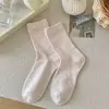 Calcetines de estilo coreano Ins con lazo, de media pantorrilla para mujer, calcetines frescos florales a cuadros para primavera y verano, calcetines de algodón puro transpirables para mujer
