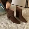 Fivela de Cinto Estilo Cowboy Ocidental Retrô Botas Curtas Botas de Montaria Versáteis Quadradas com Salto Grosso Femininas Outono/Inverno