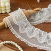 Adorno de Volante de Encaje Blanco de Doble Capa de 8 cm de Ancho para Ropa y Ropa Infantil, Accesorios Decorativos para Cuellos, Puños y Dobladillos